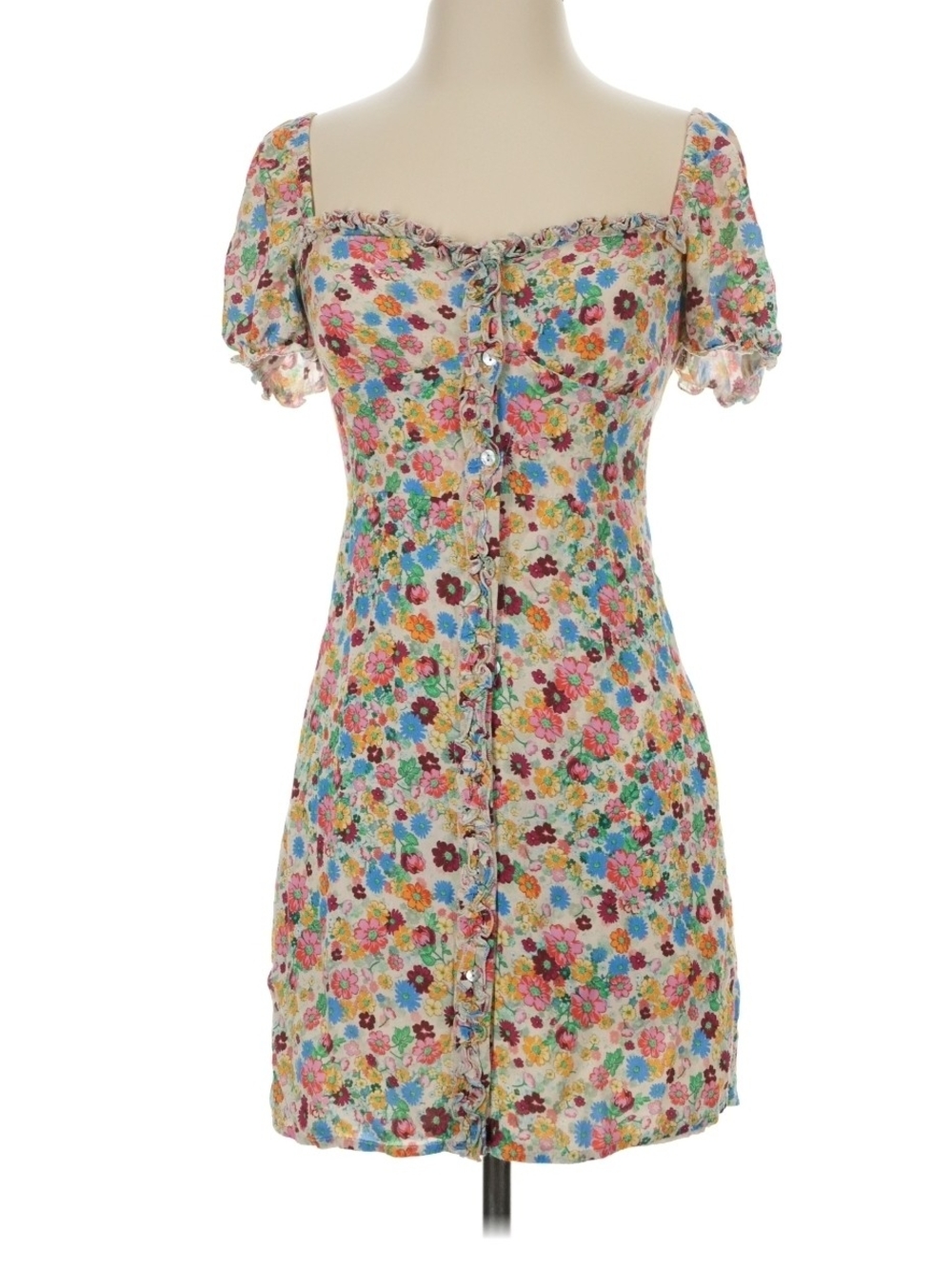 The Andamane Daisy Floral Print Milkmaid Mini Dress